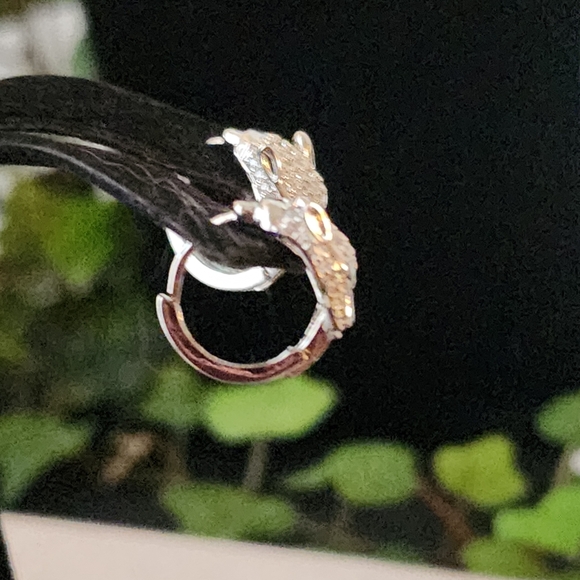 Small Silver Stainless Steel Leopard Animal Hoop Earrings with CZ Stones - Picture 5 of 6